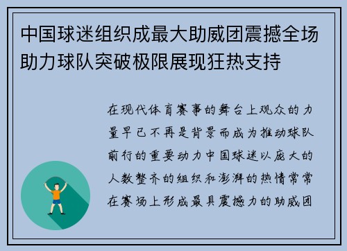 中国球迷组织成最大助威团震撼全场助力球队突破极限展现狂热支持